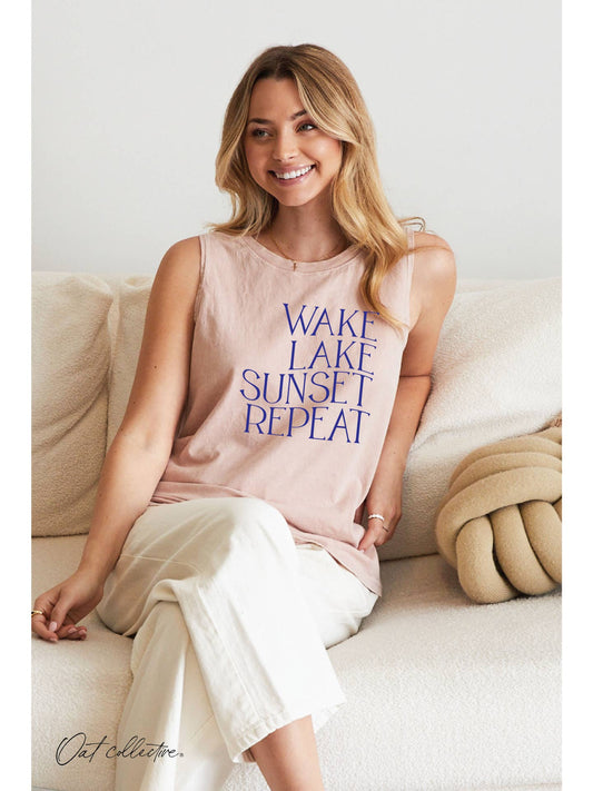 Wake Lake Sunset Repeat Mineral Graphic Tee
