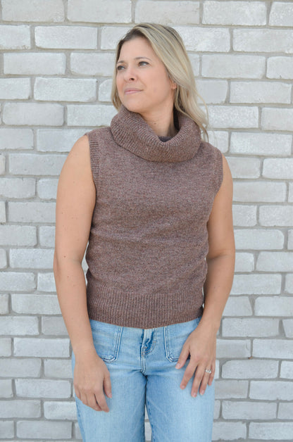 Espresso Sleeveless Turtleneck Sweater