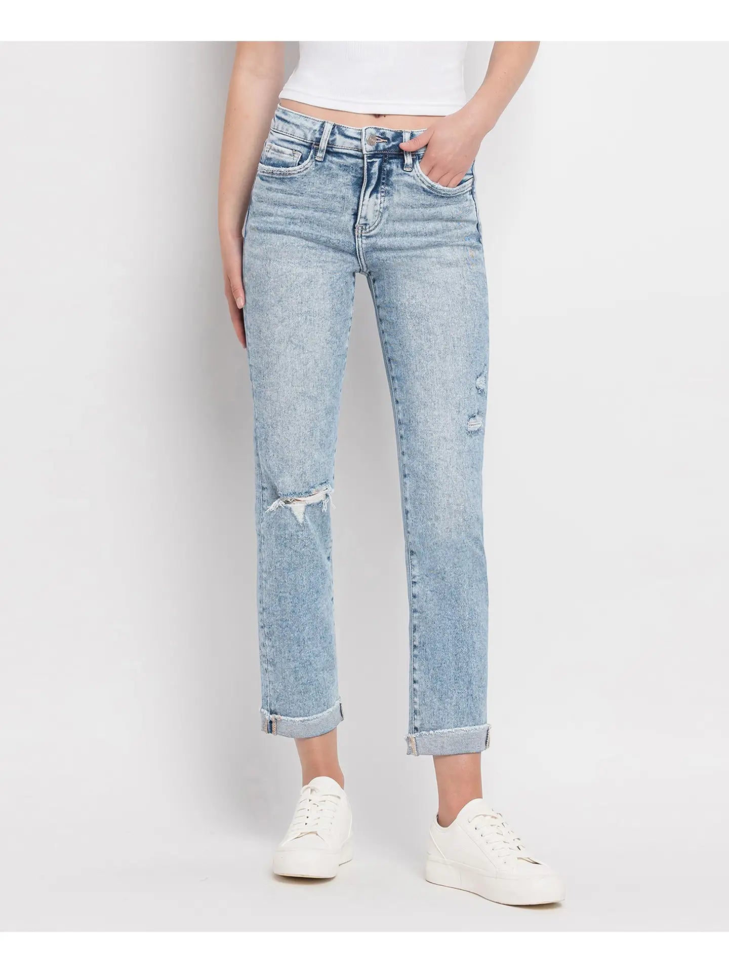 Lovervet Tummy Control High Rise Cuff Slim Straight Jeans