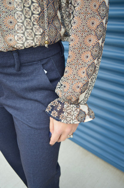 The Willow Ruffle Cuff Split Neck Blouse