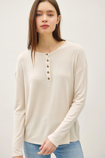Soft Knit Henley Long Sleeve Top