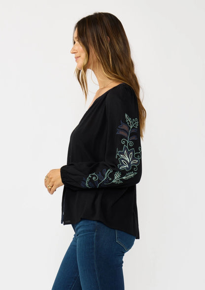 Embroidered Vines Button Down Blouse
