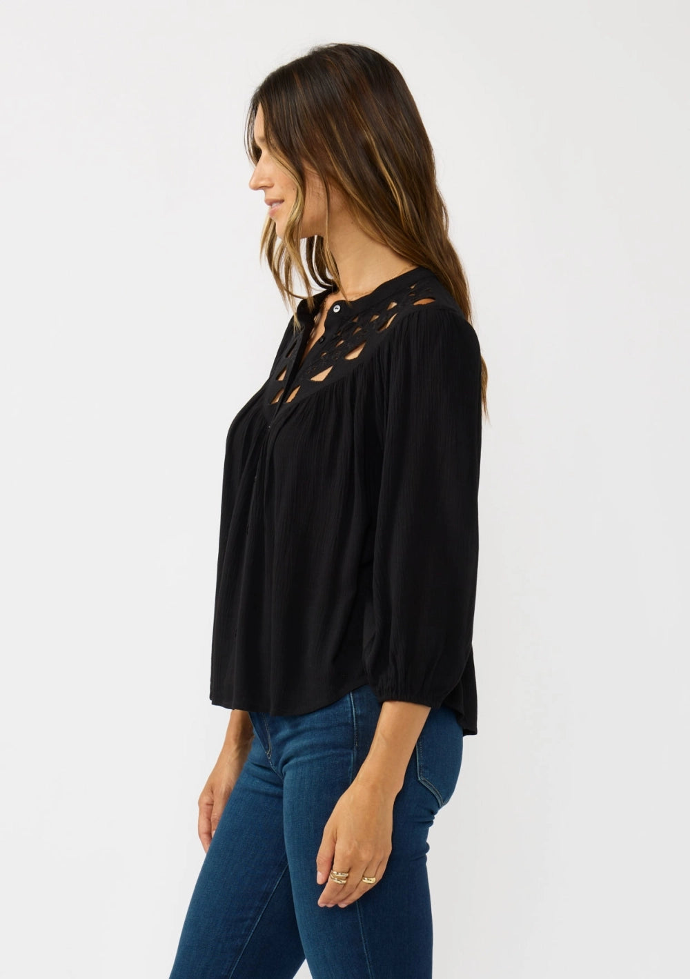 Cutout Embroidered Long Sleeve Blouse