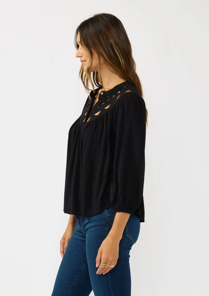 Cutout Embroidered Long Sleeve Blouse