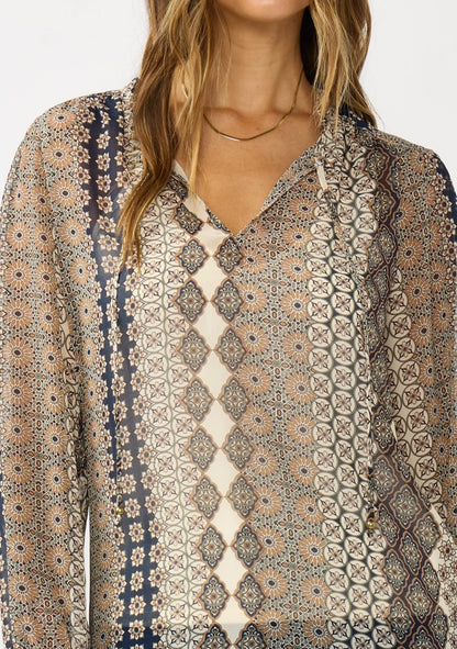 The Willow Ruffle Cuff Split Neck Blouse
