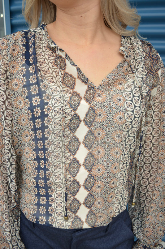 The Willow Ruffle Cuff Split Neck Blouse