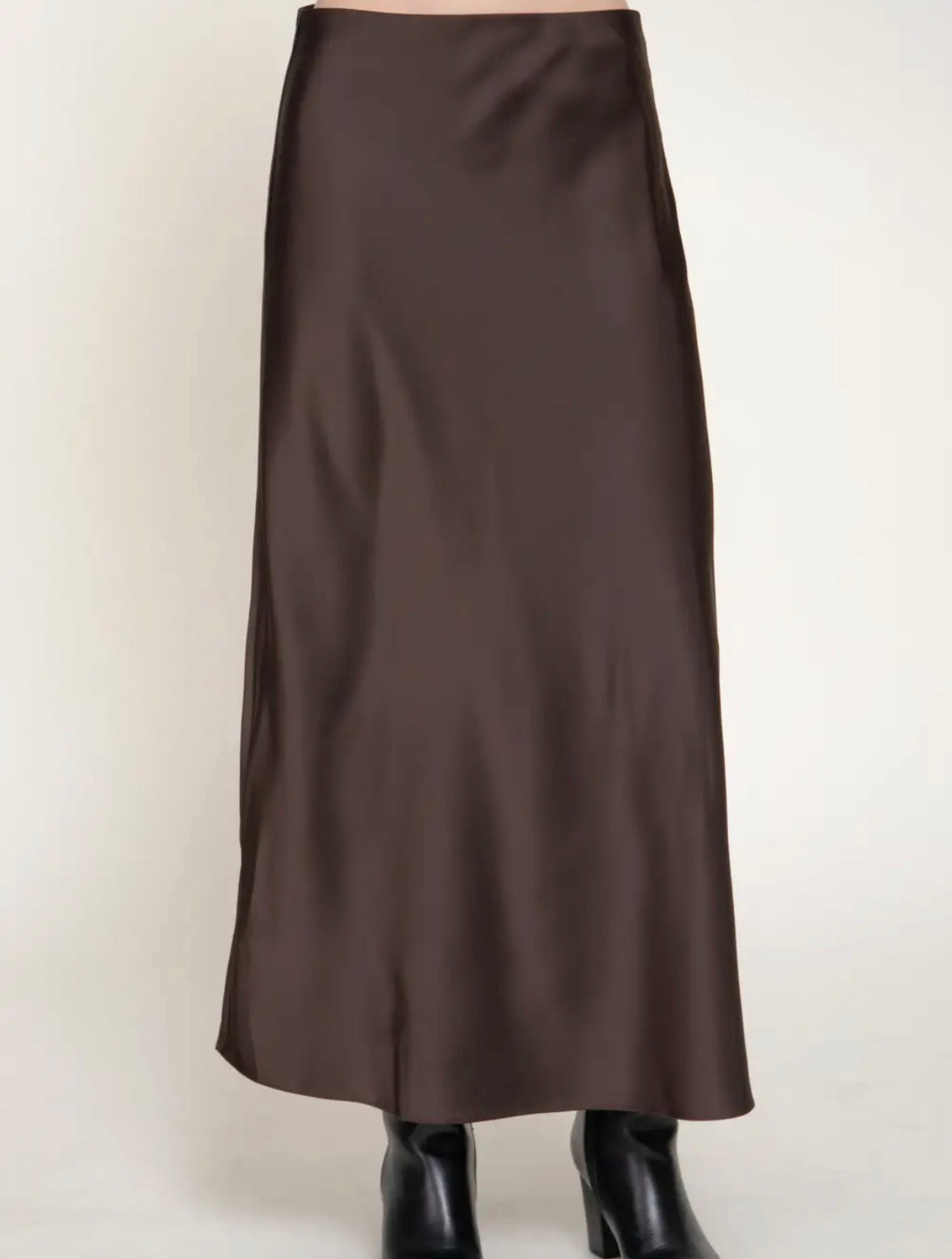After Hours Satin Midi Skirt in Brown