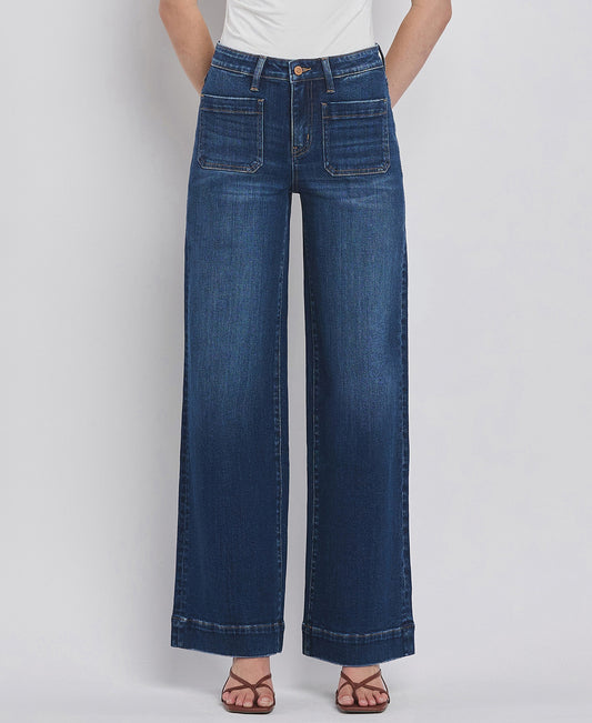 High Rise Front Patch Pocket Wide Leg