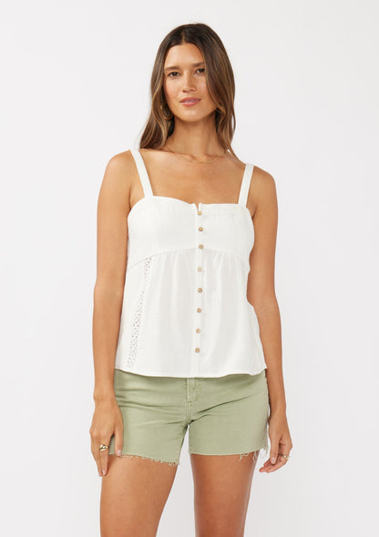 Vintage-Inspired Pintuck Tank with Lace Accents