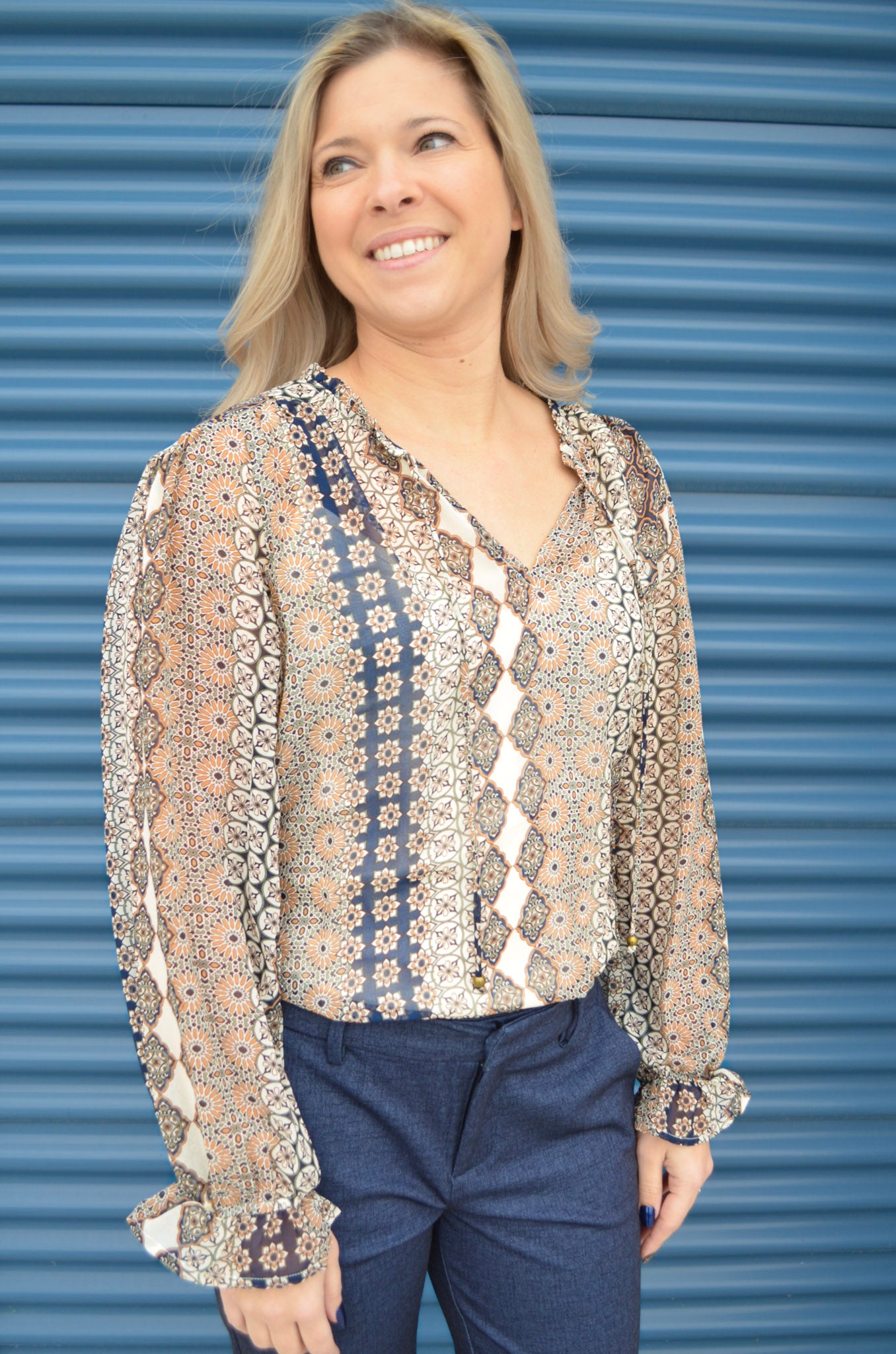 The Willow Ruffle Cuff Split Neck Blouse