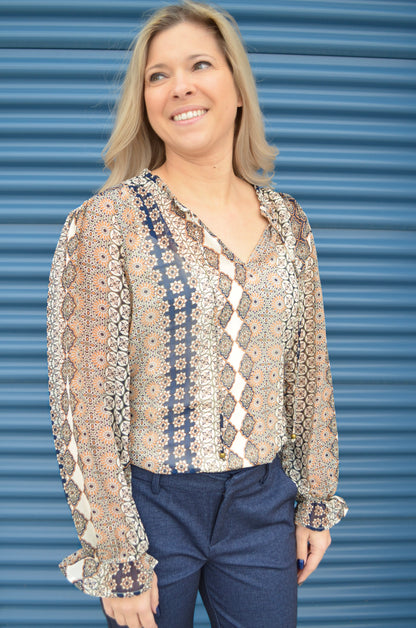 The Willow Ruffle Cuff Split Neck Blouse