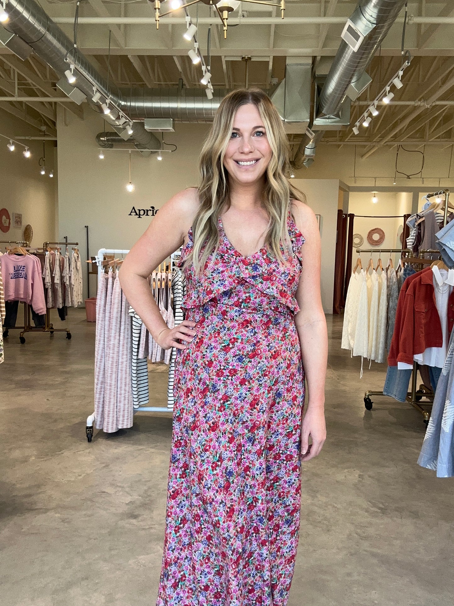 Liverpool Sleeveless Ruffle Floral Midi Dress