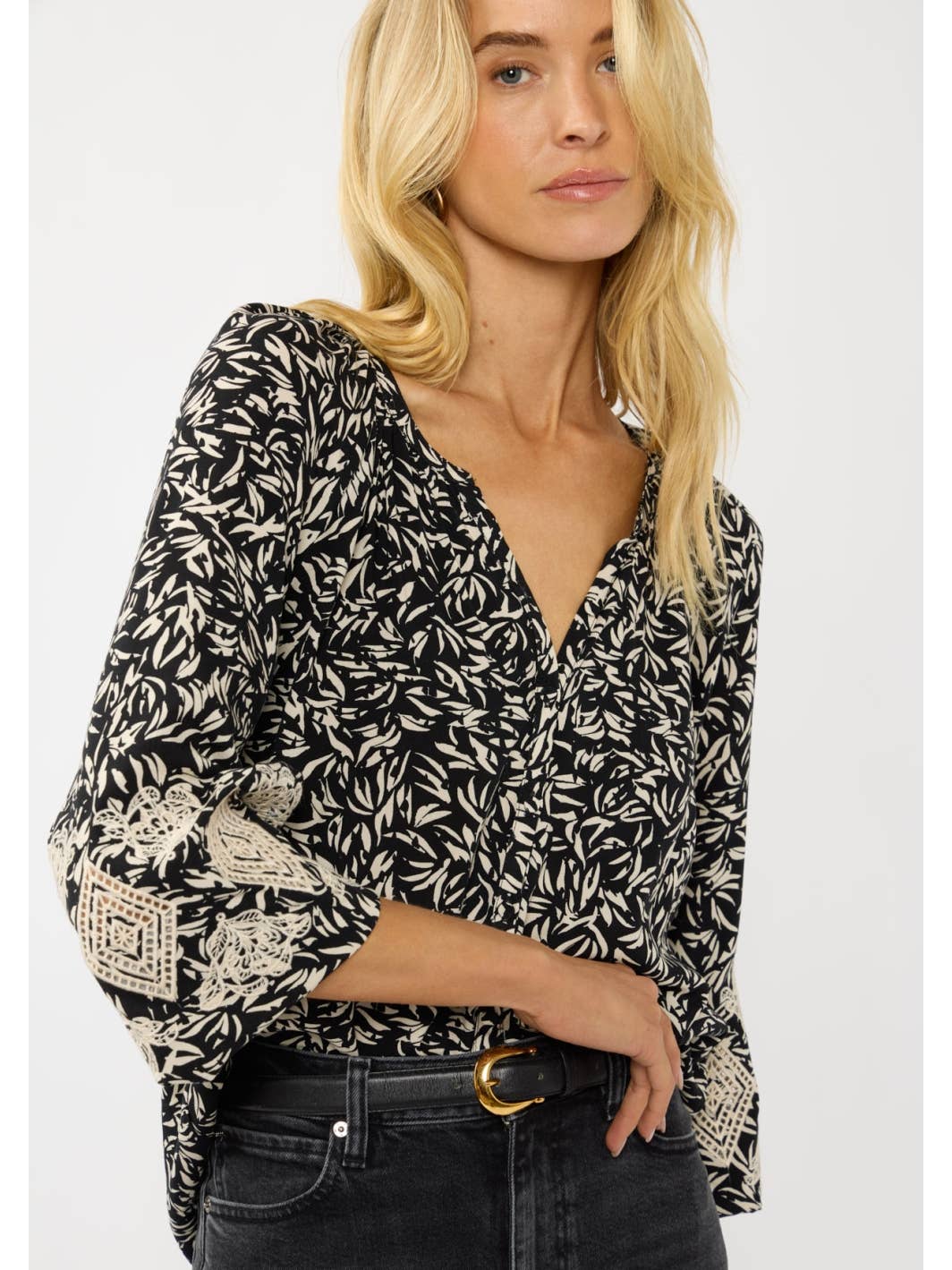 Boho Botanical Print Puff Sleeve Blouse