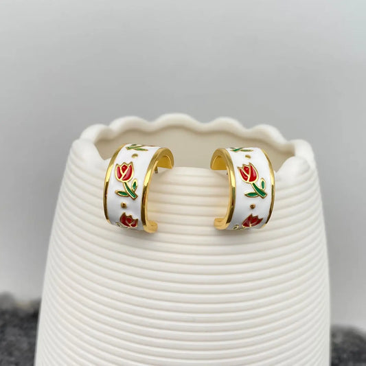 Enamel Tulip 18K Gold Plated Stud Earring