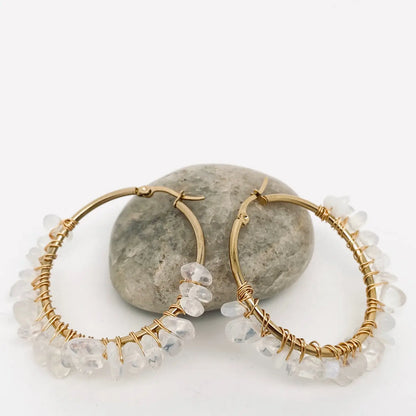 Hand-Wound Natural Stone Hoop Earrings