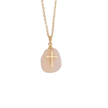 Natural Stone Cross Necklace