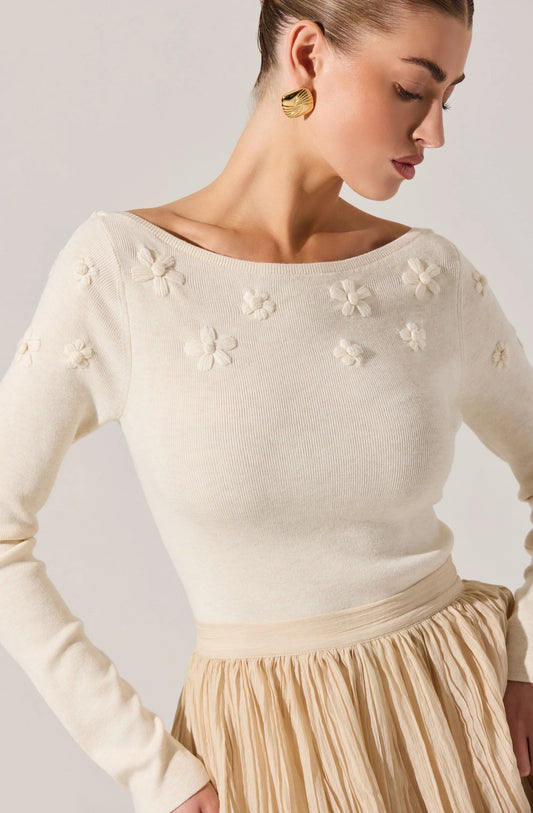 ASTR The Label | Bluma Embroidered Boatneck Sweater