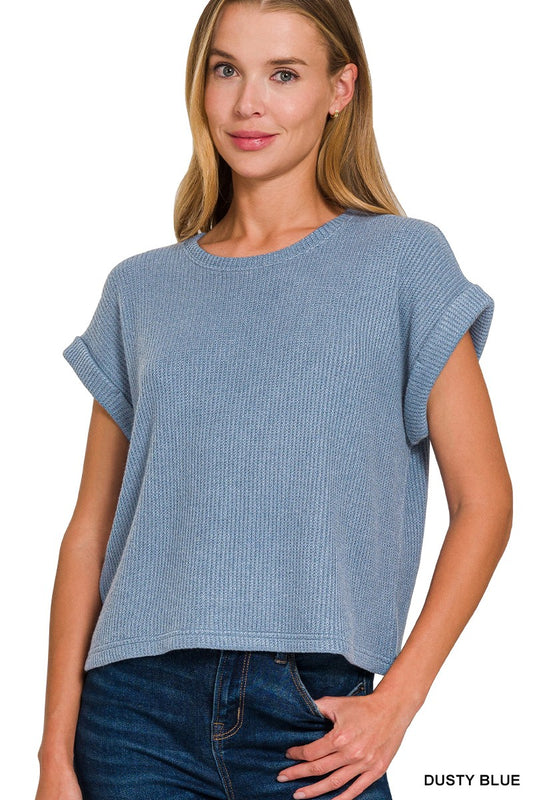 Abide Sweater Tee Dusty Blue Front
