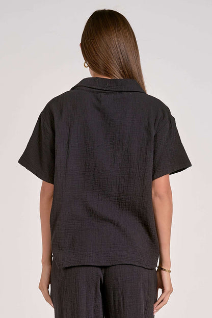 Black Collared V-Neck Shirt Back