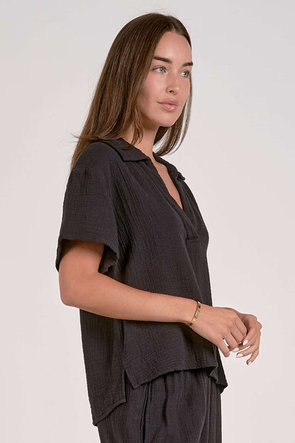 Black Collared V-Neck Shirt Side