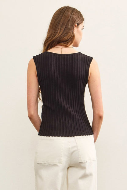 Black Sleeveless Blouse with Front Buttons Back