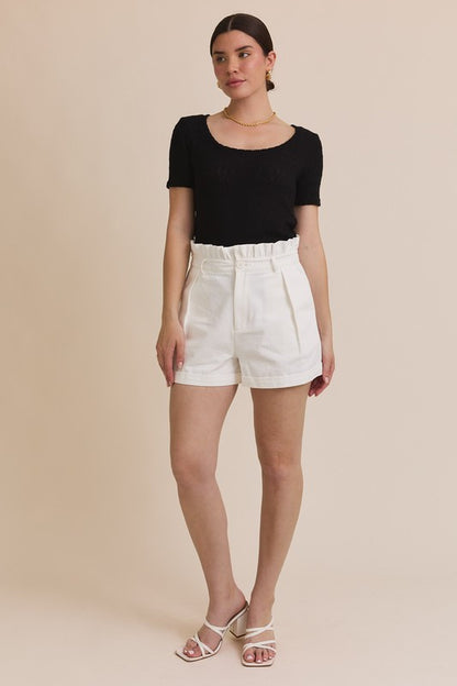 Black Textured Scoop Neck Short Sleeve Top back