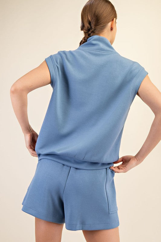 Blue Quarter Zip Soft Knit Tank - Back