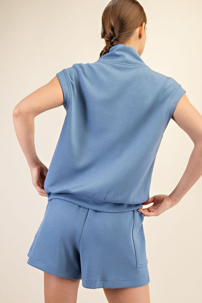 Blue Quarter Zip Soft Knit Tank - Back