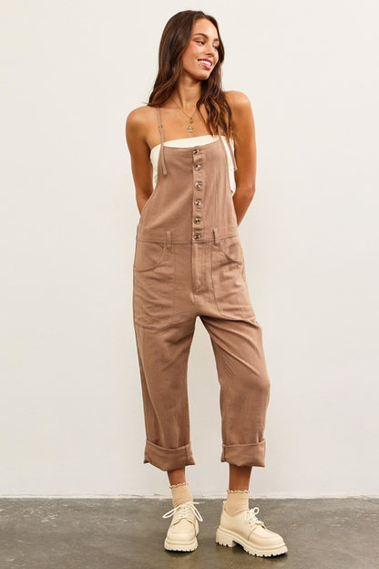 Brown Button Front Overalls