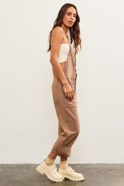 Brown Button Front Overalls side
