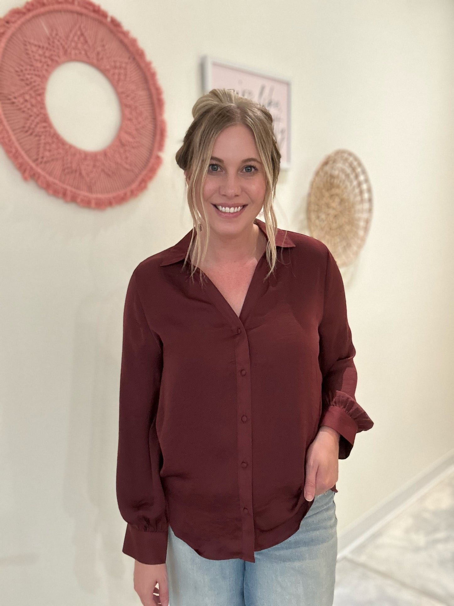 Bordeaux Button Down Blouse