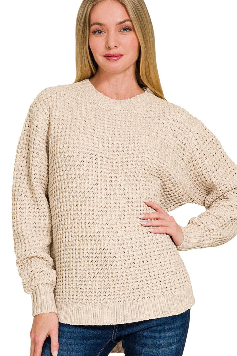 Cloud Nine Waffle Knit Sweater Sand Beige Front