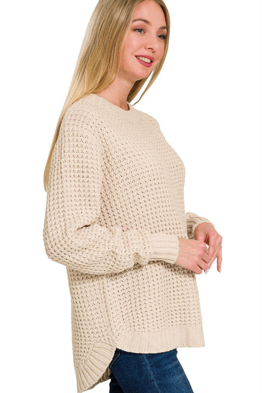 Cloud Nine Waffle Knit Sweater Sand Beige Side