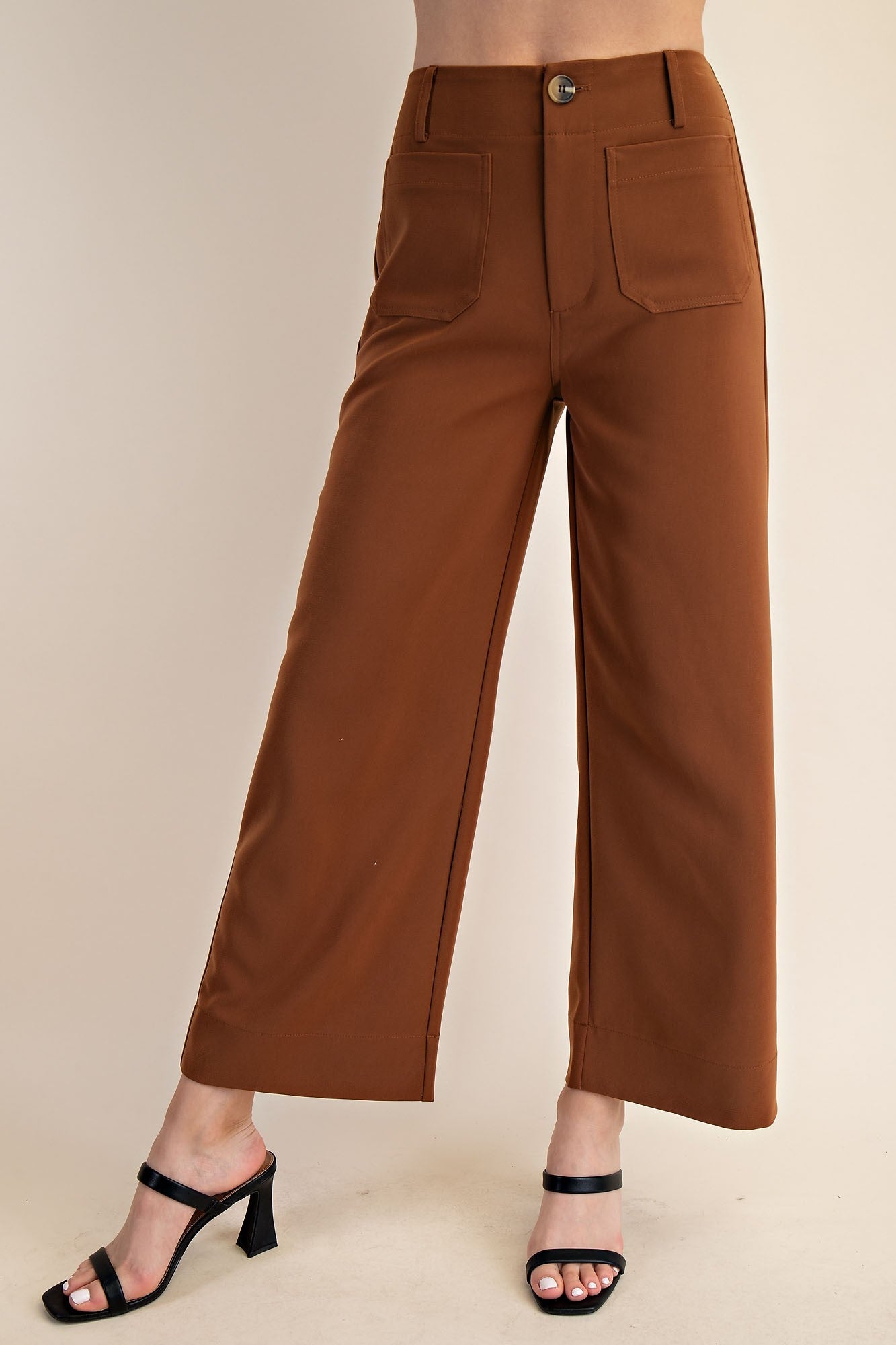 Colette Cropped Wide-Leg Pants Black Back Camel Front