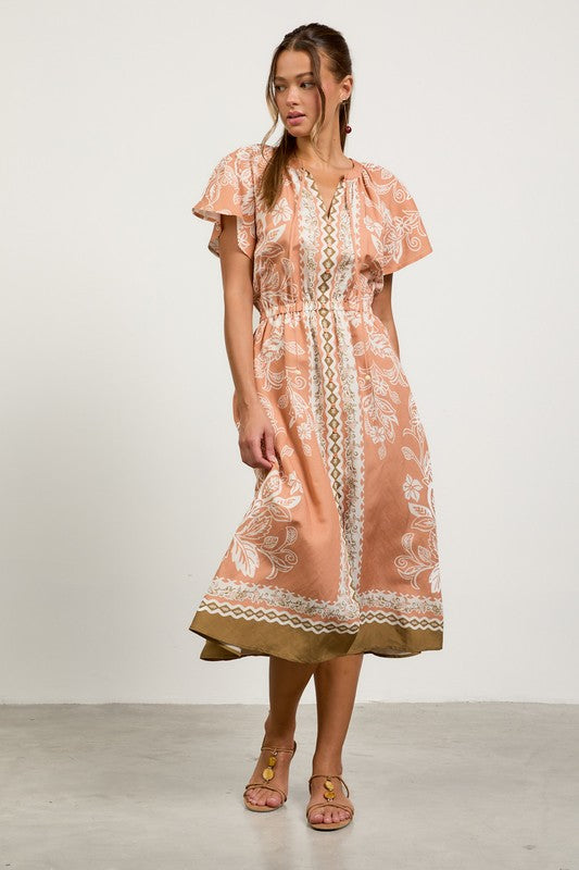 Coral Surplice Floral Dress