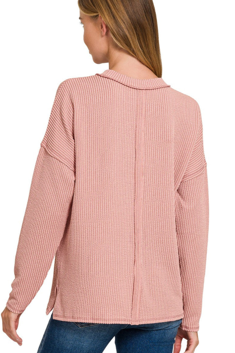 Cozy Ribbed Essential Long Sleeve Top Light Rose Back
