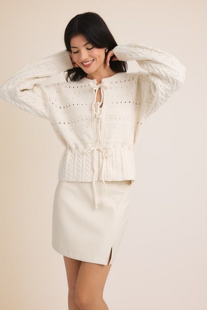 Cream Front Tie Cardigan