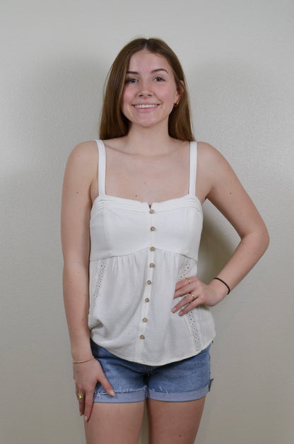 Vintage-Inspired Pintuck Tank with Lace Accents