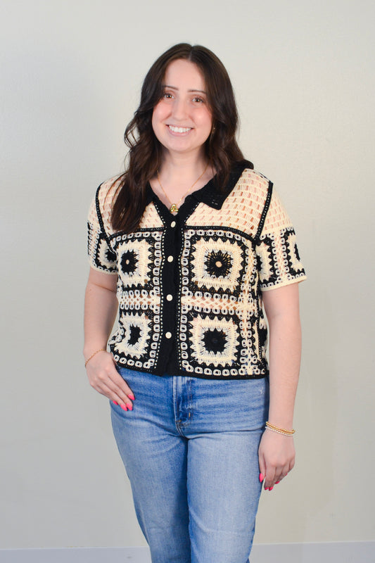 RD Style | Lasa Short Sleeve Shirt Collared Cardigan
