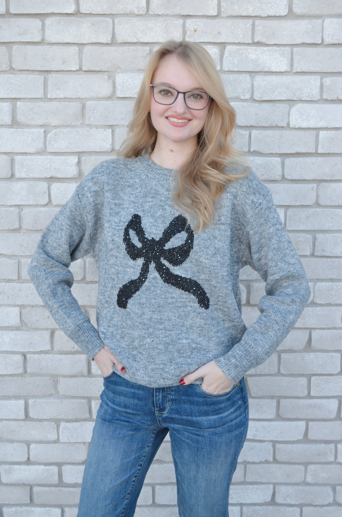 Molly Bracken Knitted Bow And Bling Sweater