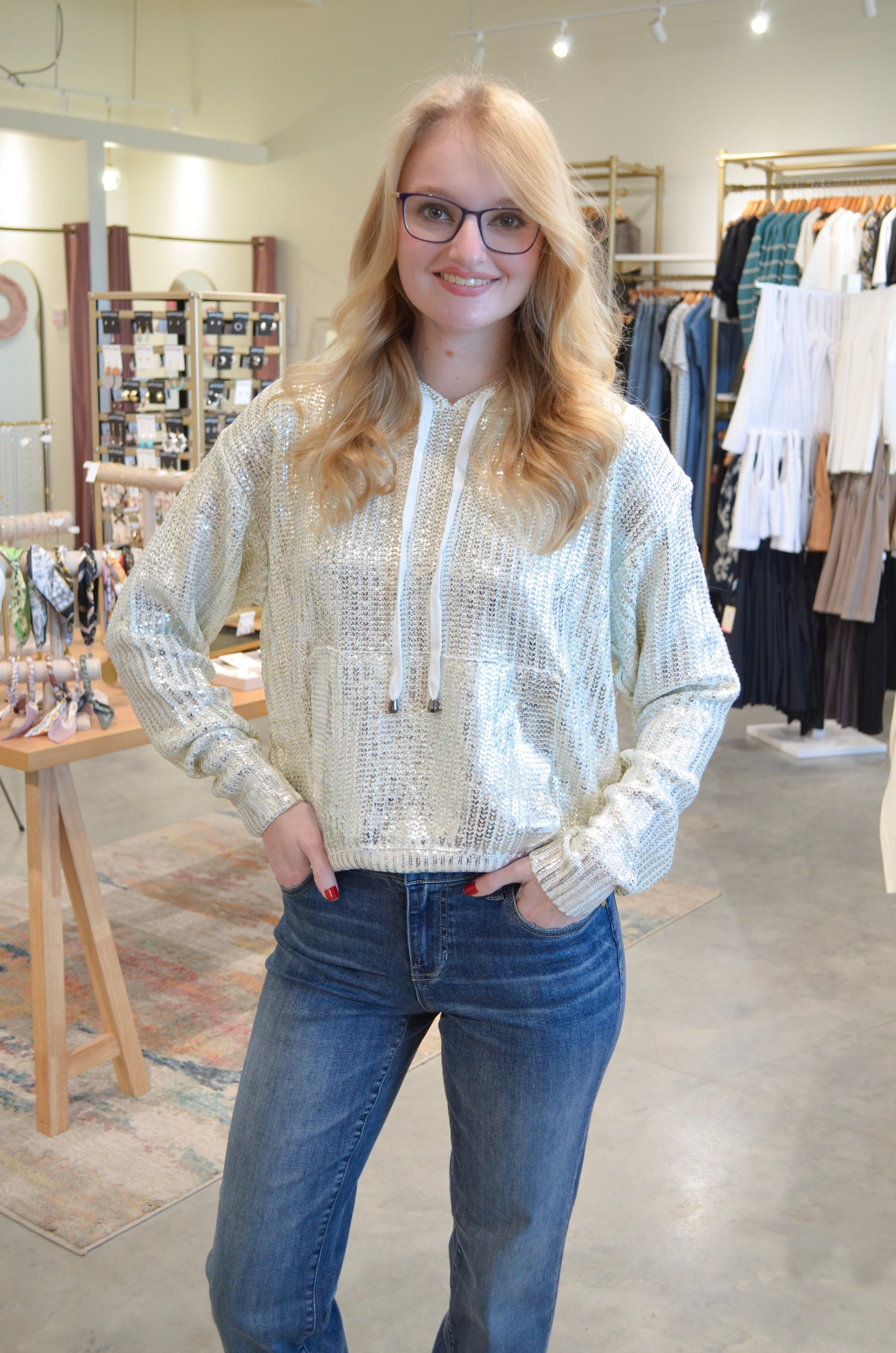 Elan Silver Stitch Sweater Hoodie