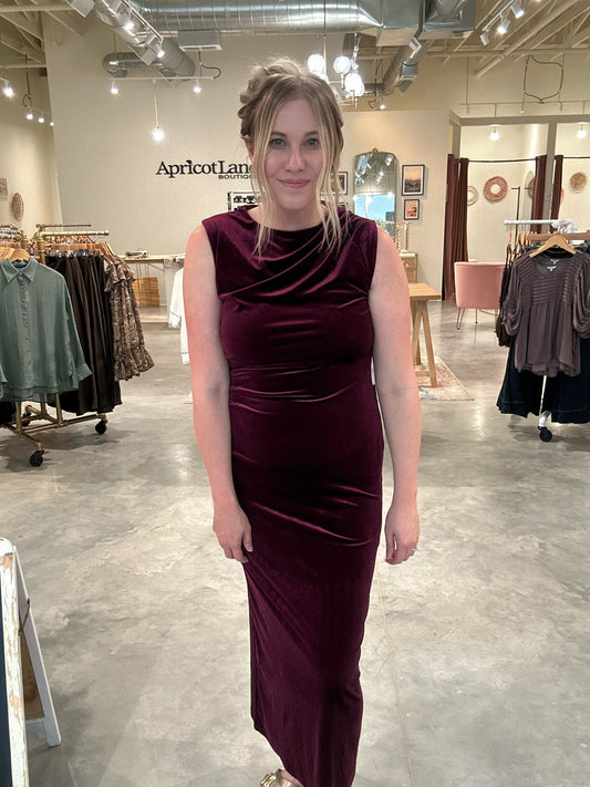 Wine Not Velvet Midi Dress