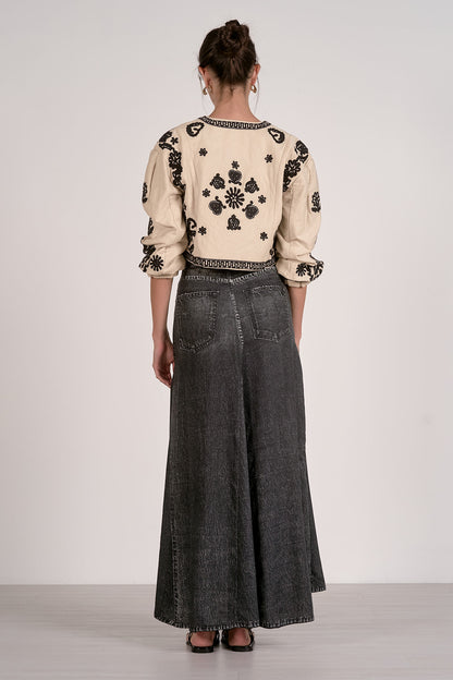 Elan Floral Stitch Puff Sleeve Jacket