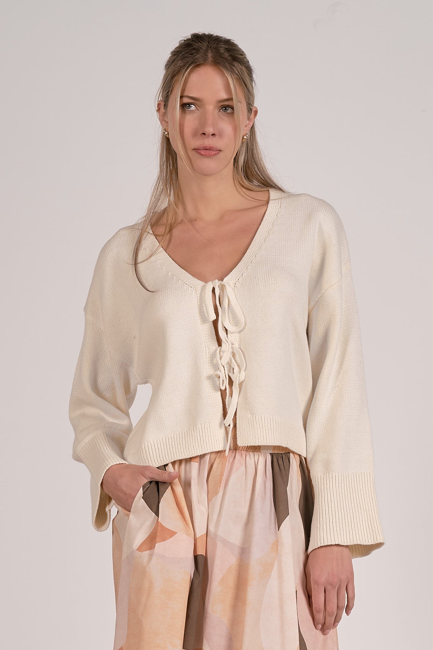Elan Simple Bow Tie Front Cardigan