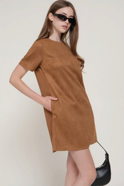 Chestnut Suede Shift Dress