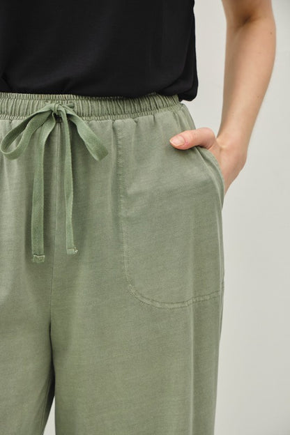 Green Linen Wide Leg Pants Close