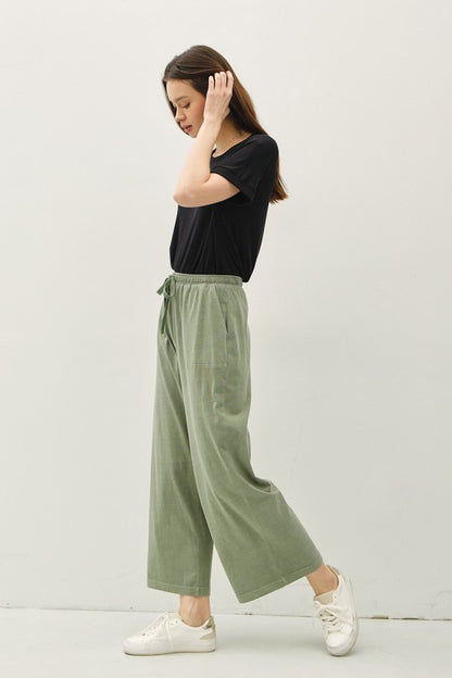Green Linen Wide Leg Pants  Side