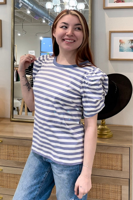 The Harbor Stripe Puff Sleeve Top