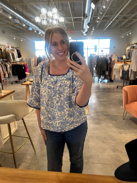 Porcelain Bloom Blanket Stitch Top