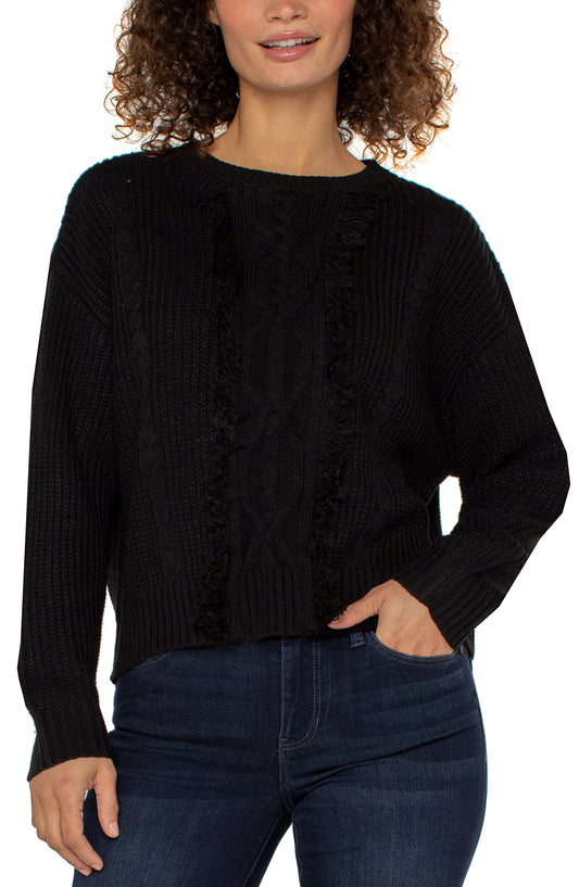 Liverpool | Long Sleeve Mock Neck Sweater W/ Fringe Front